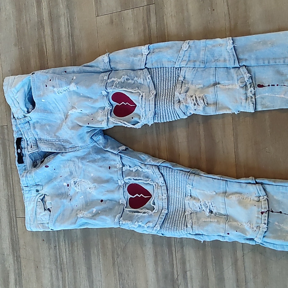 Blue distressed grunge alternative heartbreak jeans size 36